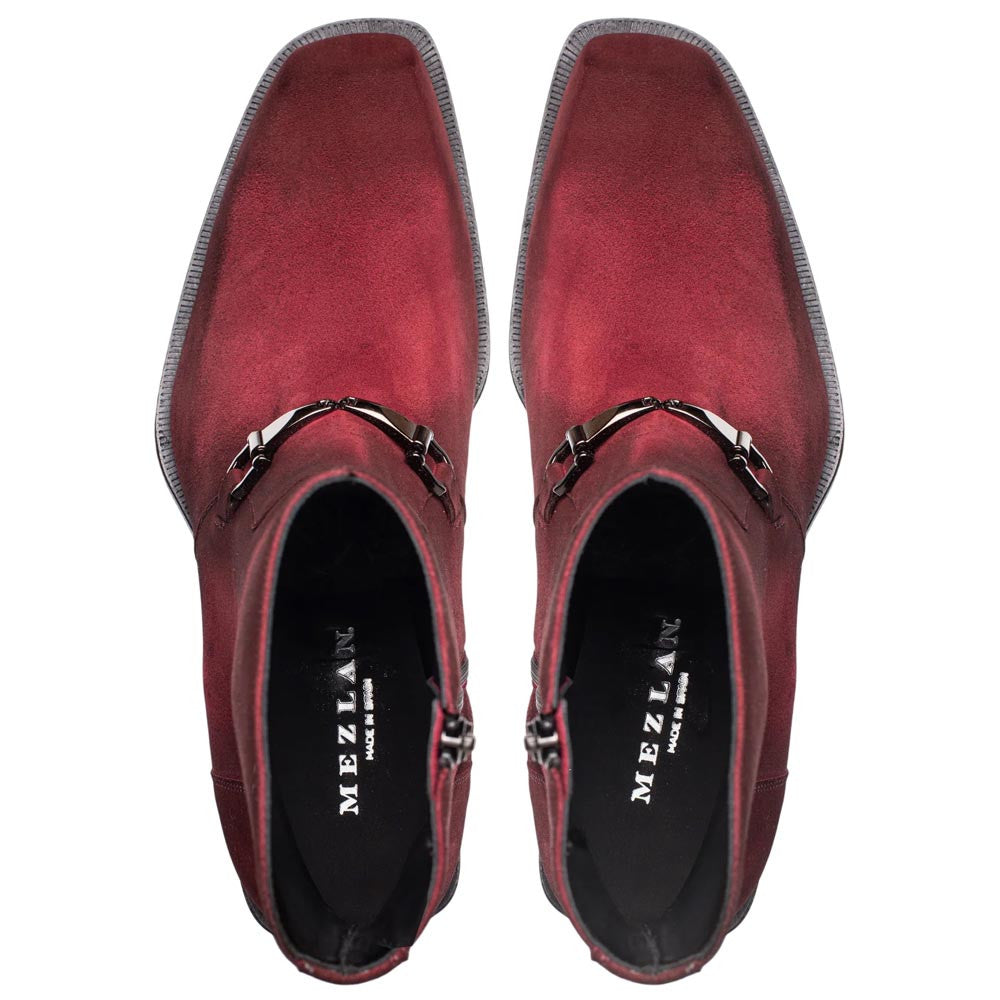 Mezlan Mystic Suede Ornament Boot - Men's Wine Asymmetric Ankle Dress Boot