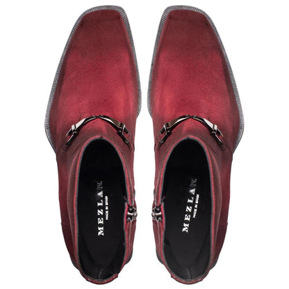 Mezlan Mystic Suede Ornament Boot - Men's Wine Asymmetric Ankle Dress Boot