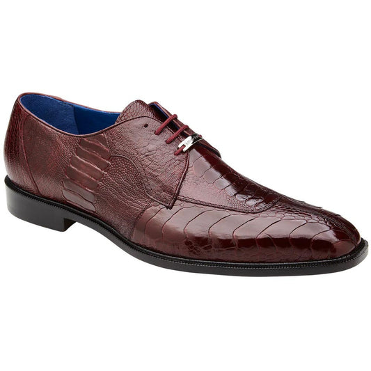 Belvedere Siena Men's Burgundy Genuine Ostrich Skin Lace-Up Shoes