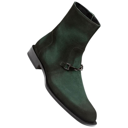 Mezlan Mystic Suede Ornament Boot - Men's Forest Asymmetric Ankle Dress Boot