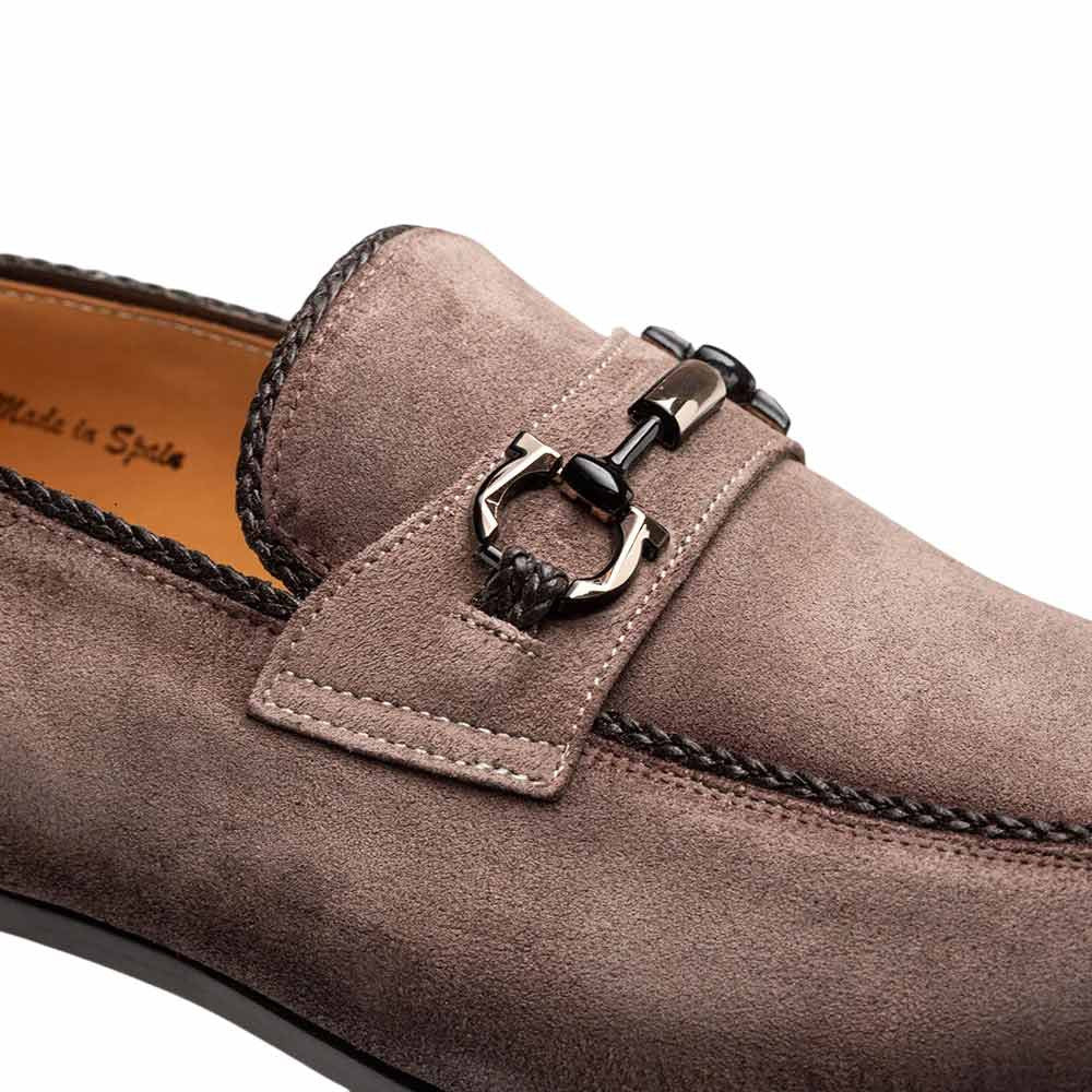 Mezlan Antelope Men's Taupe Suede Ornament Loafer - Handmade in Spain