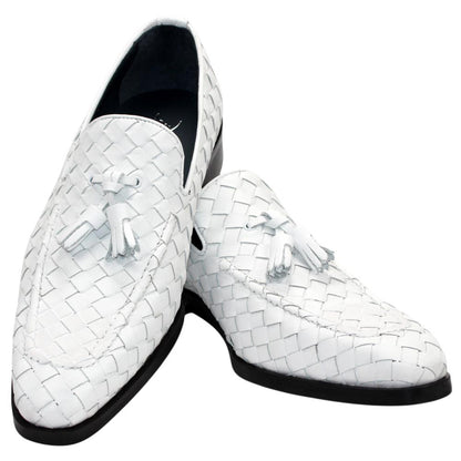 DUCA Tirrenea White Men's Italian Woven Leather Tassel Loafers