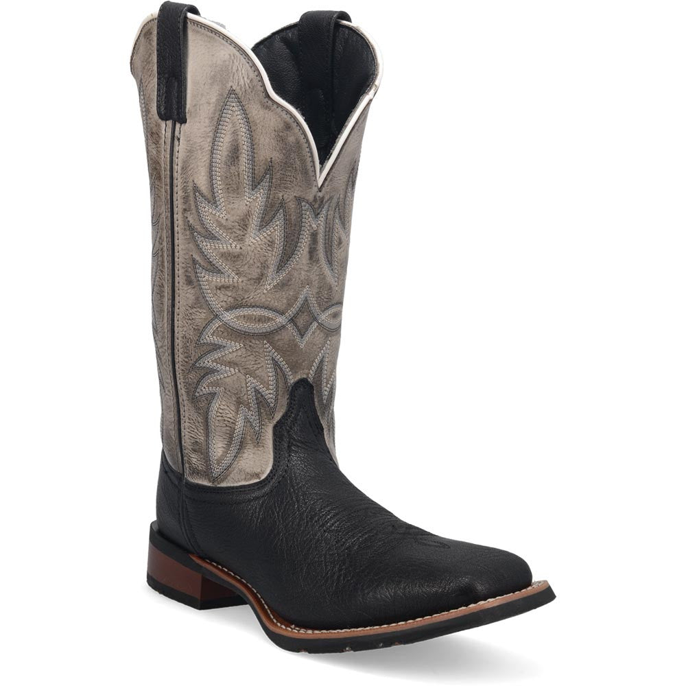 Laredo Isaac Black/Grey Leather Square Toe Western Cowboy Boot (USA Men Size)