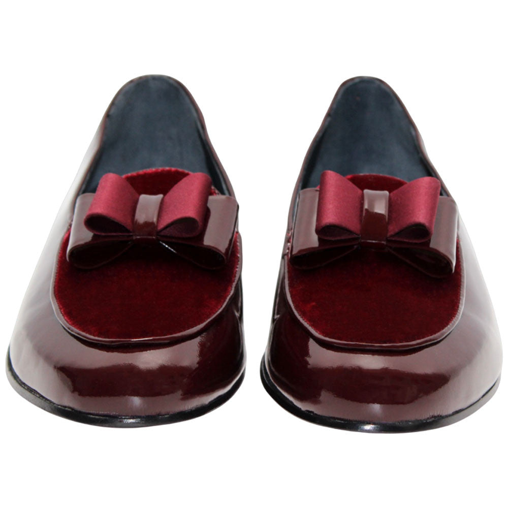 Amalfi Burgundy Velvet & Patent Leather Slip on | Duca Bow Dress Loafers