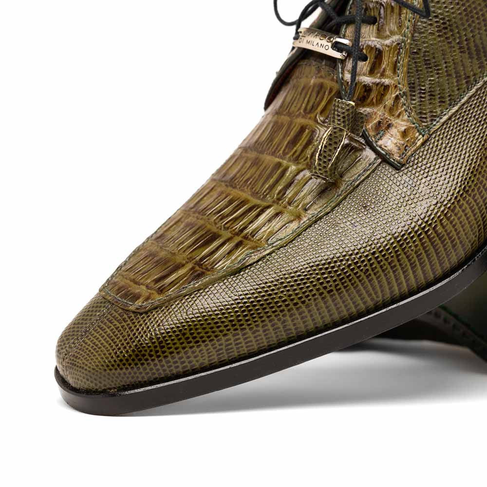 Merida Genuine Caiman and Lizard Skin Olive Green Dress Derby | Marco Di Milano