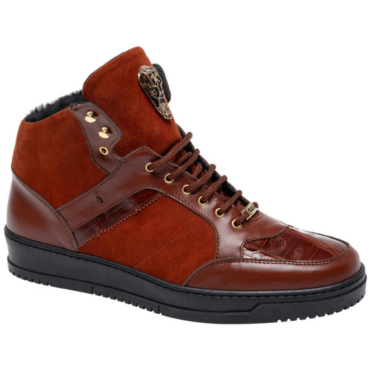 Mauri Men's Baby Crocodile Skin & Suede Leather Red JACKED Sneaker (US Men Size)