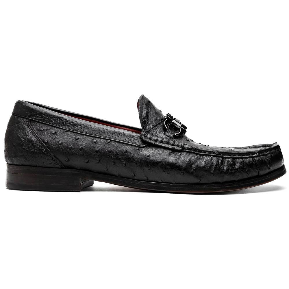 Ferrioni Black Men’s Genuine Ostrich Moc Toe Bit Loafers | Marco Di Milano