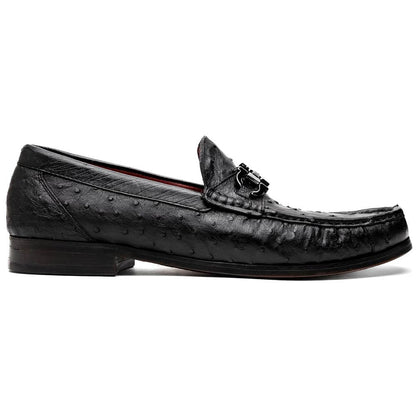 Ferrioni Black Men’s Genuine Ostrich Moc Toe Bit Loafers | Marco Di Milano