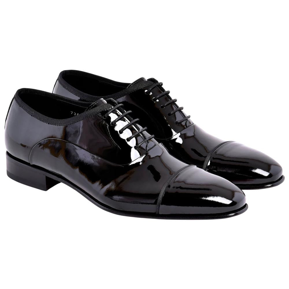 Corrente Men's Patent Leather Cap-Toe Oxford - Black