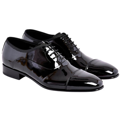 Corrente Men's Patent Leather Cap-Toe Oxford - Black