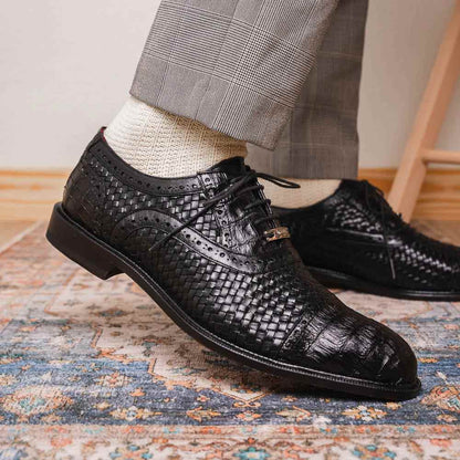 John Black Men’s Woven calfskin Genuine Caiman Crocodile Cap Toe Oxford | Marco DI Milano