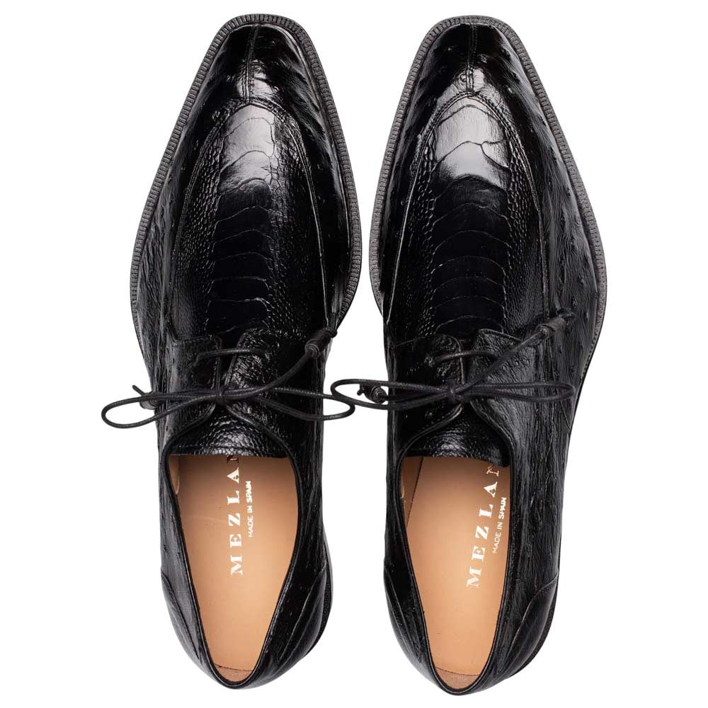 Mezlan Cerler Men's Black Ostrich Split-Toe Derby - Handmade in Spain