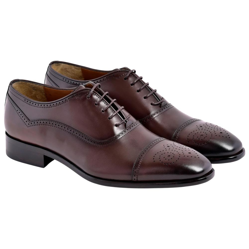 Corrente Men's Perforated Cap-Toe Oxford - Brown