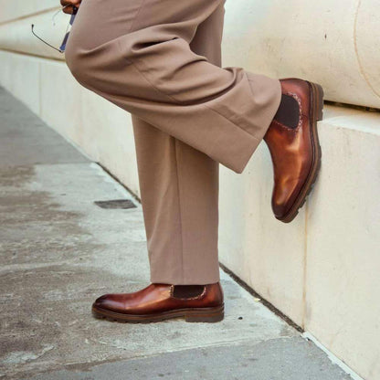 Mezlan Bromley Men's Cognac/Rust Lug Sole Chelsea Boot - Handmade in Spain