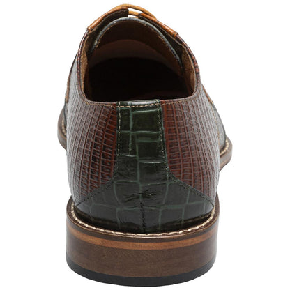Stacy Adams Tristano Green Mu. Exotic Print Leather Bike Toe Derby (US Men Size)