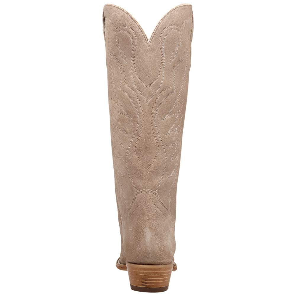 Dan Post Neon Prairie Women's Taupe Suede Leather Western Boot - 15" Shaft, Narrow J Toe