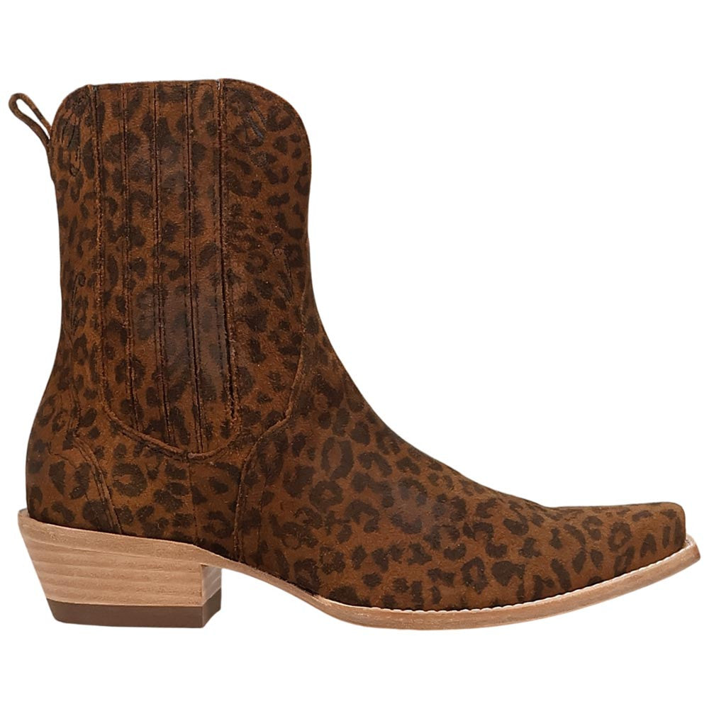 Dan Post Feral Women's Leopard Suede Leather Western Bootie - 7" Shaft, Snip Toe