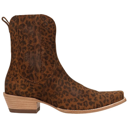 Dan Post Feral Women's Leopard Suede Leather Western Bootie - 7" Shaft, Snip Toe