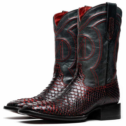 Missouri Genuine Python Skin Black Cherry Cowboy Boot | Marco Di Milano Western Boots