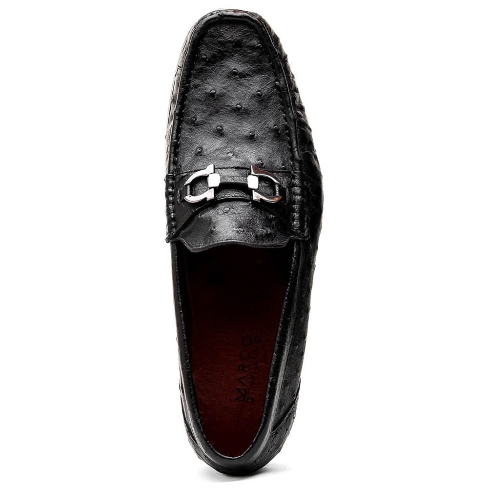 Ferrioni Black Men’s Genuine Ostrich Moc Toe Bit Loafers | Marco Di Milano