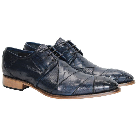 Imperio Ocean Blue Calf-Skin Leather Print Oxfords | Duca Dress Shoes for Men