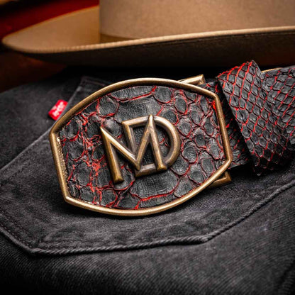Arkansas Genuine Python Skin Western Belt in Black Cherry with Antique Western Buckle | Marco Di Milano Exotic Belt