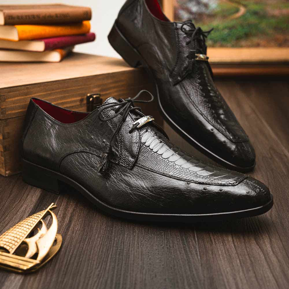 Andretti Black Men’s Genuine Ostrich Leg Dress Derby | Marco Di Milano