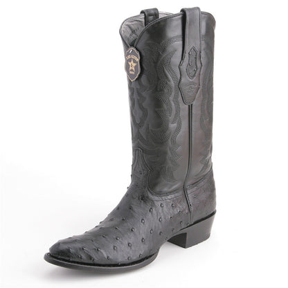 Los Altos Black Round Toe Genuine Ostrich Skin Boots