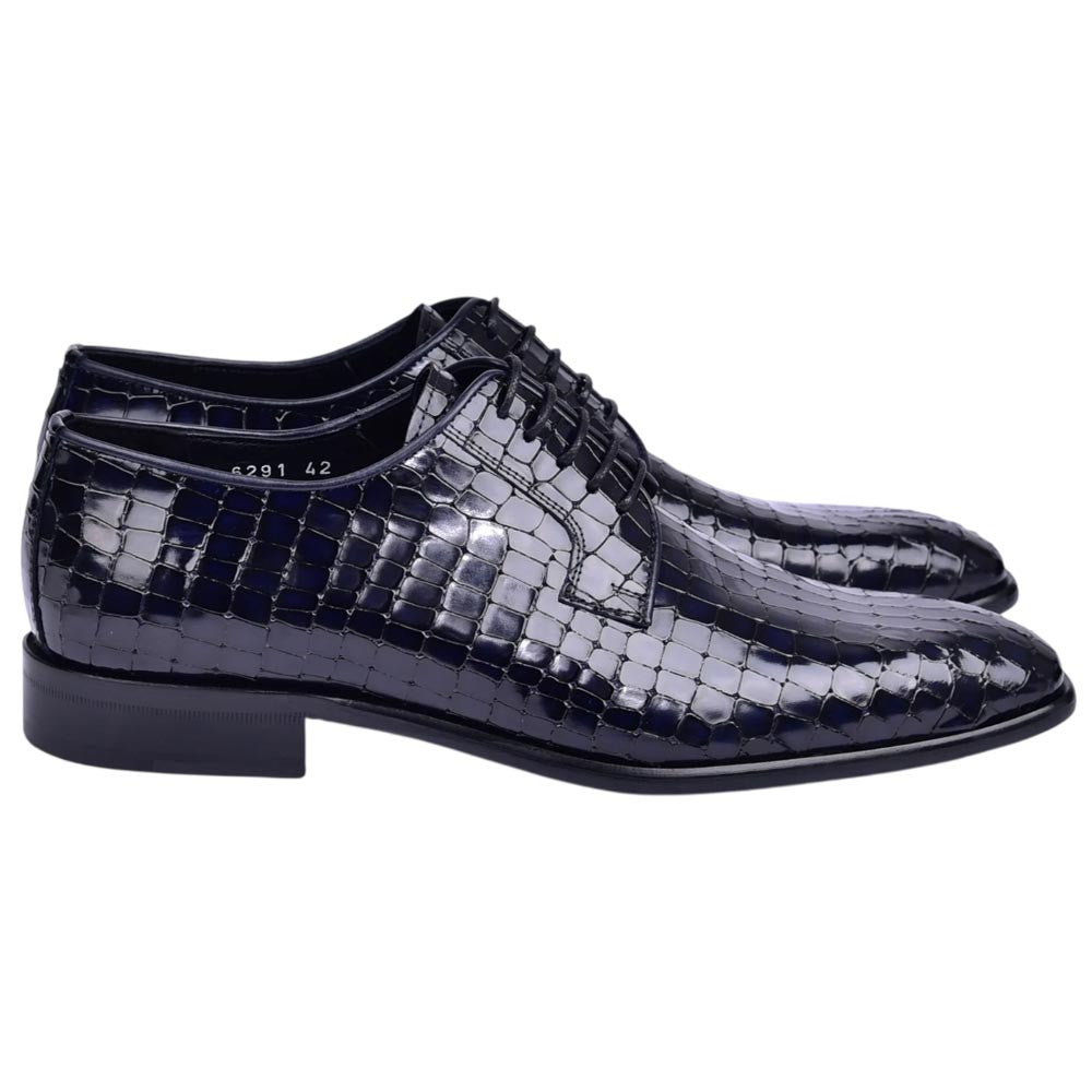 Corrente Men's Croco-Print Calfskin Derby - Navy