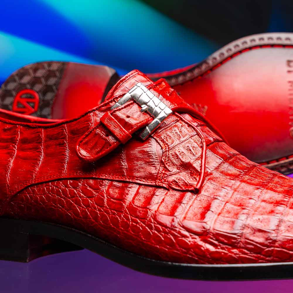 Rovigo Red Men’s Genuine Caiman Crocodile Dress Monk Strap | Marco Di Milano