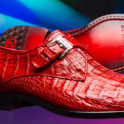 Rovigo Red Men’s Genuine Caiman Crocodile Dress Monk Strap | Marco Di Milano