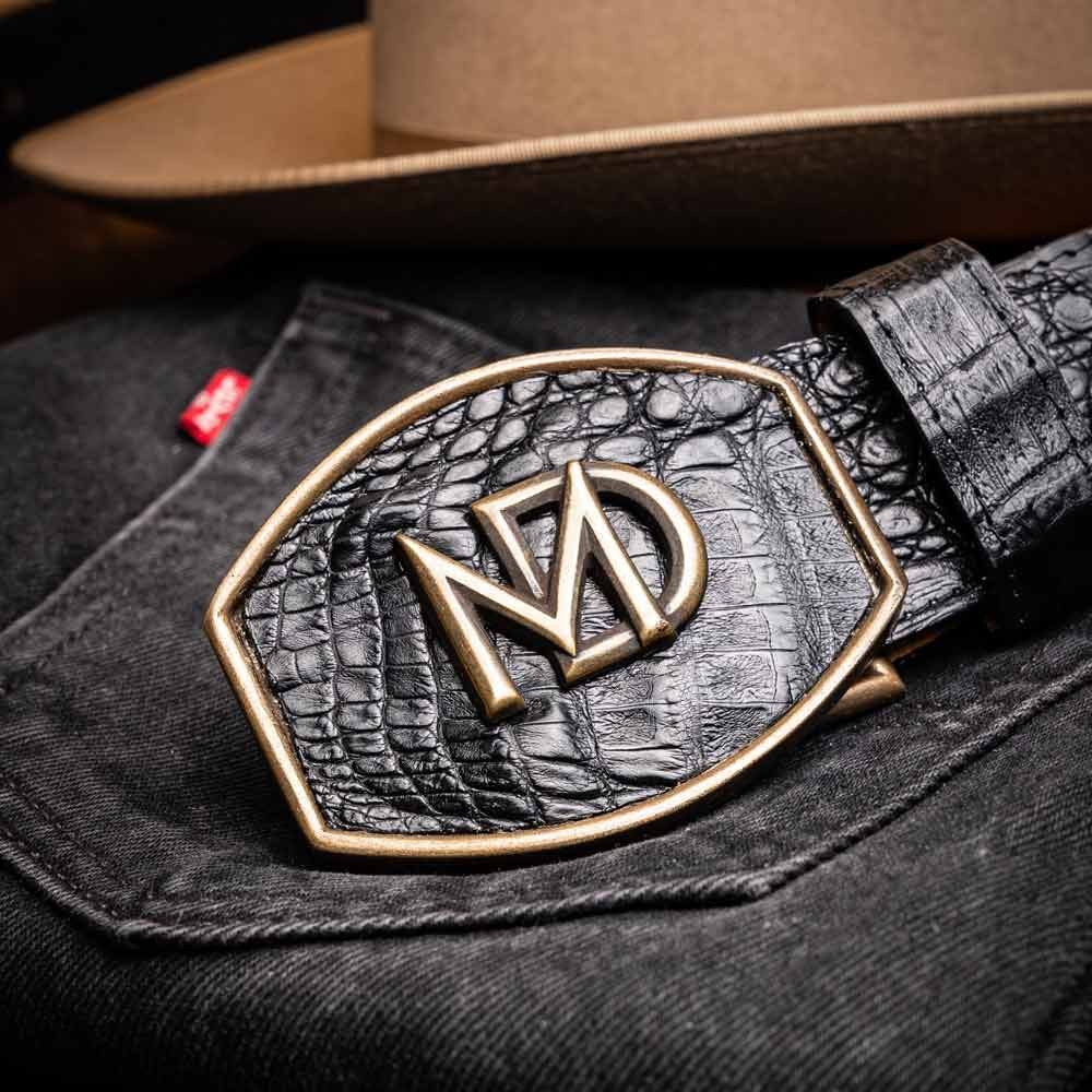 Iowa Genuine Caiman Crocodile Skin Belt in Black with Antique Western Buckle | Marco Di Milano Exotic Belt