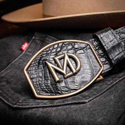 Iowa Genuine Caiman Crocodile Skin Belt in Black with Antique Western Buckle | Marco Di Milano Exotic Belt