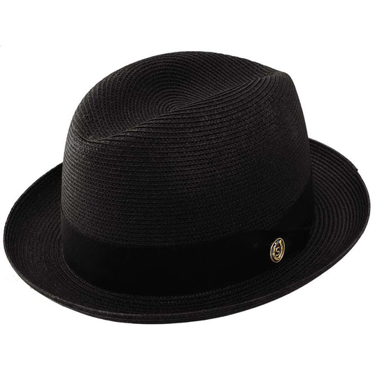 Stetson Parker Black Florentine Milan Synthetic Straw Dress Hat