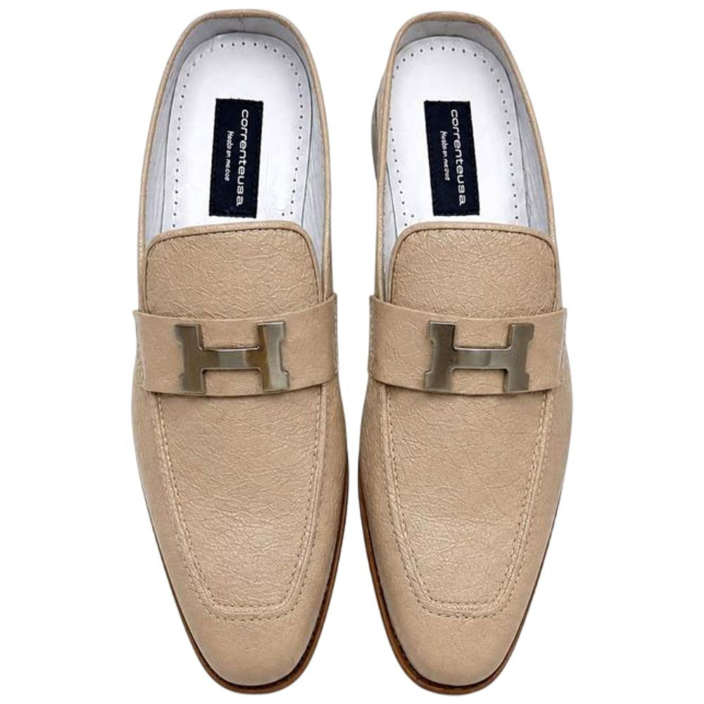 Corrente Men's Vita Calf Skin H-Buckle Mule - Beige