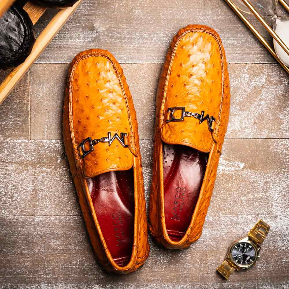 Bolonia Men’s Brandy Genuine Ostrich Horse-Bit Driver Loafers | Marco Di Milano