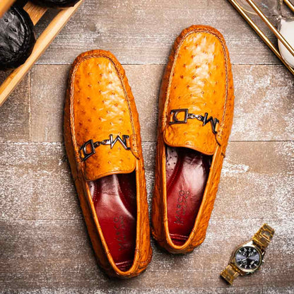 Bolonia Men’s Brandy Genuine Ostrich Horse-Bit Driver Loafers | Marco Di Milano