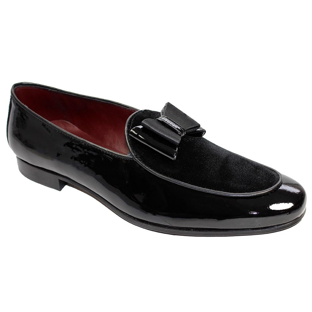 Duca Amalfi Black Patent Leather & Velvet With Silk Bow Dress Shoes