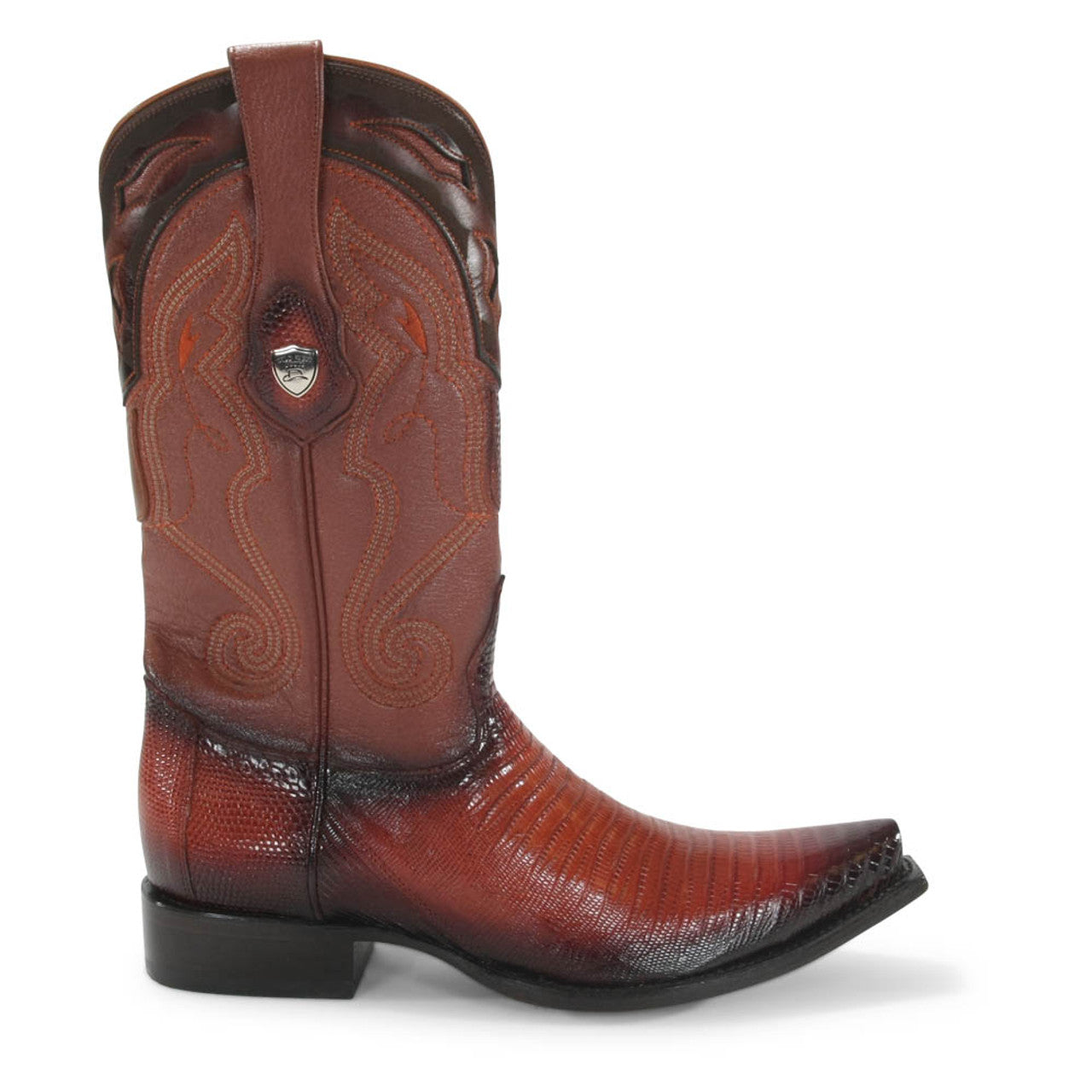 Wild West Cognac Teju Lizard Snip Toe Boots