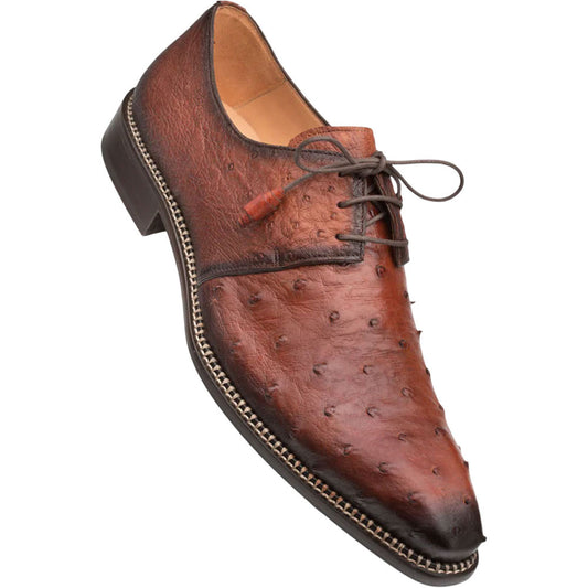 Mezlan Men's Tillson Exotic Ostrich Blucher in Brandy