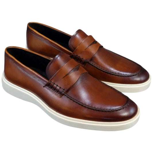 Alan Payne Barton Cognac Hand-Painted Calfskin Penny Loafer for Men