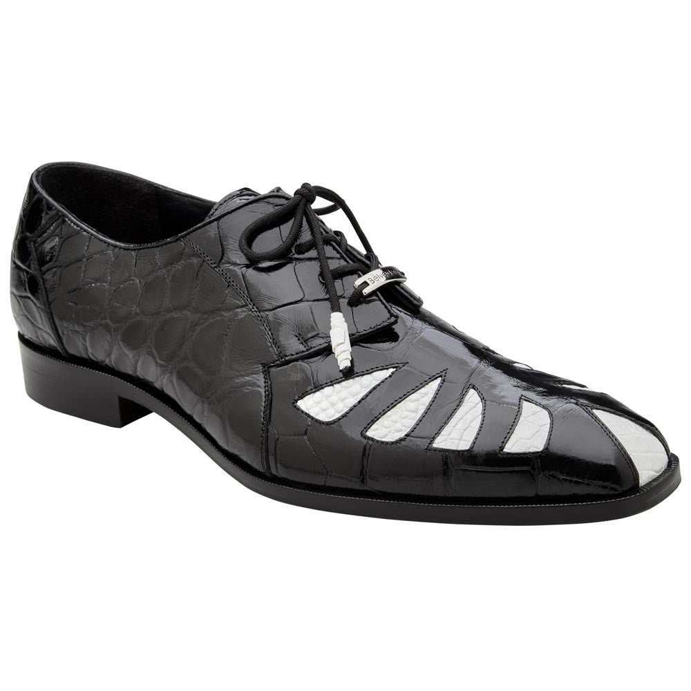 Belvedere Men’s Genuine American Alligator Black and White Lace-Up Dress Shoes - Simone