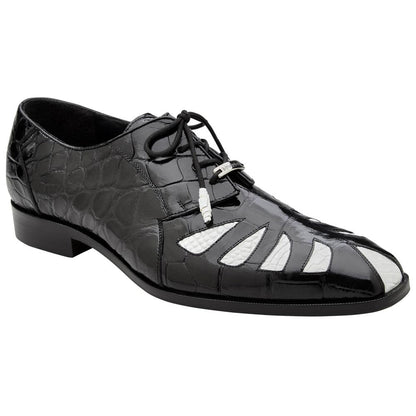 Belvedere Men’s Genuine American Alligator Black and White Lace-Up Dress Shoes - Simone