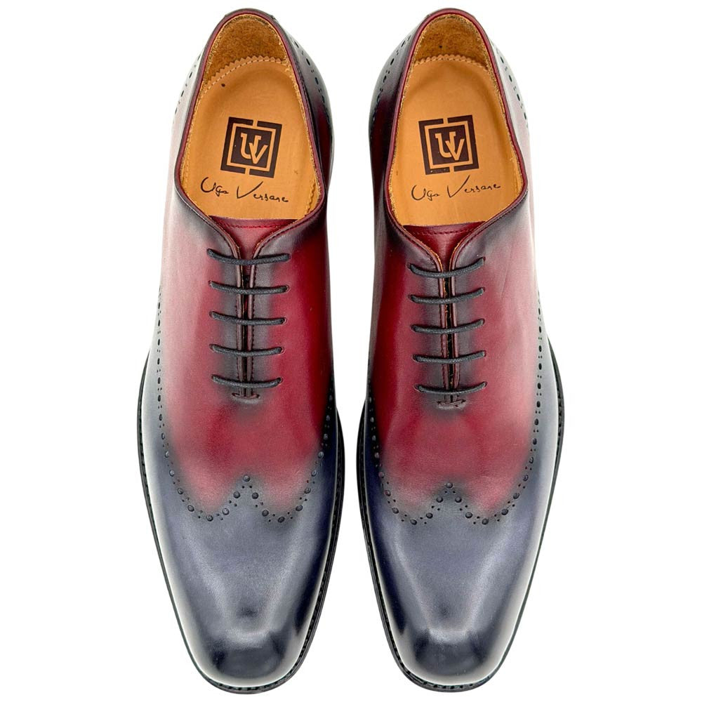 Ugo Vasare Williams Goodyear Welt Wholecut Toe Burgundy Grey Dress Shoes