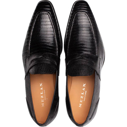 Mezlan Men's Mayor Lizard Penny Loafer in Black