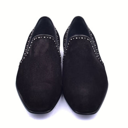 CORRENTE Black Plain Suede Slip On With Studs