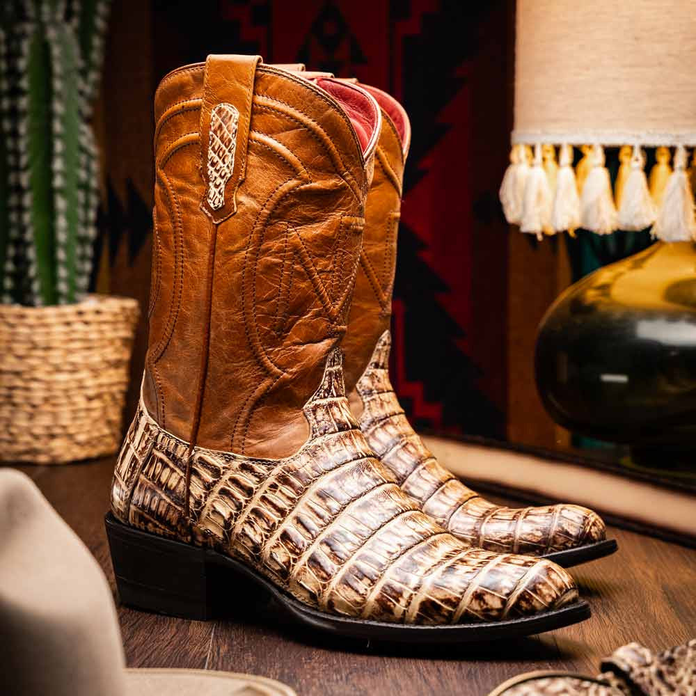 Phoenix Genuine Caiman Belly Skin Stone Orix Cowboy Boot | Marco Di Milano Western Boots