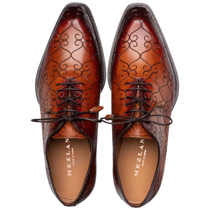 Tribeca Laser Print Patina Calfskin Cognac Rust Oxford | Mezlan Dress Shoes for Men
