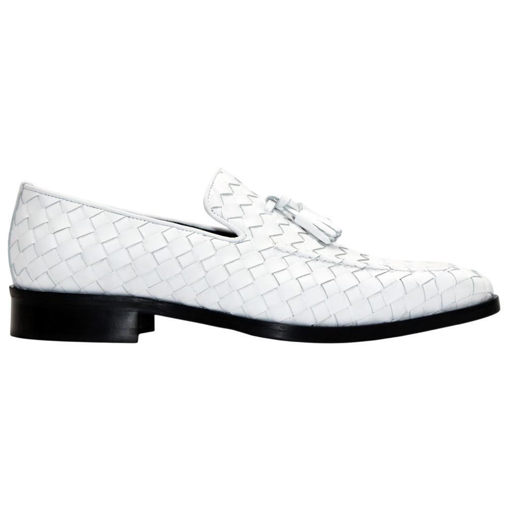 DUCA Tirrenea White Men's Italian Woven Leather Tassel Loafers