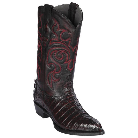 Los Altos Men's Black Cherry Genuine Caiman Tail Boots